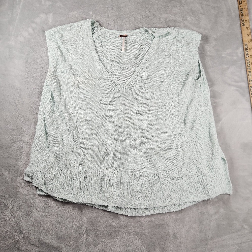 Free People Blue Oversized Sweater XS Lightweight Cap Sleeve Knit Slouchy Boho